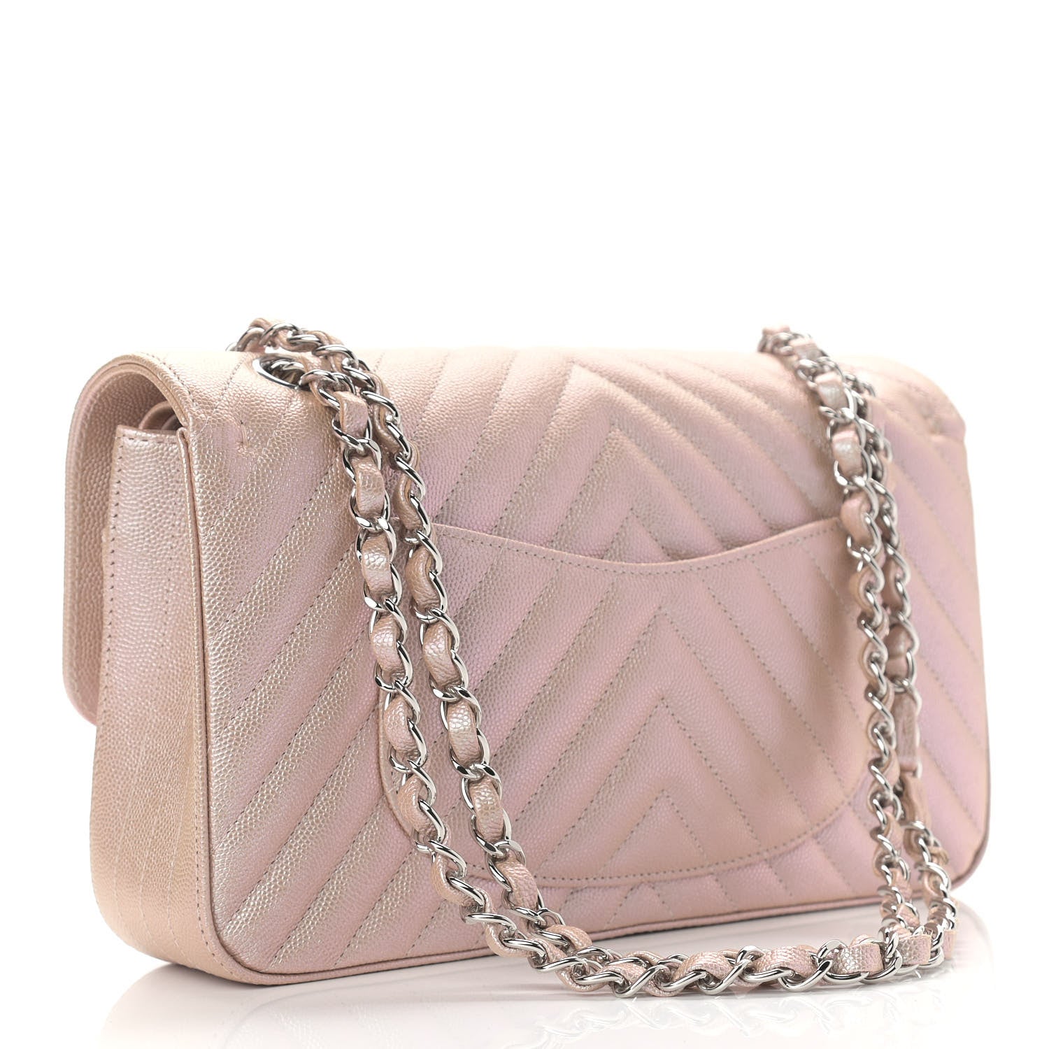 Chanel Metallic Caviar Chevron Quilted Medium Double Flap Light Gold 3 of 9