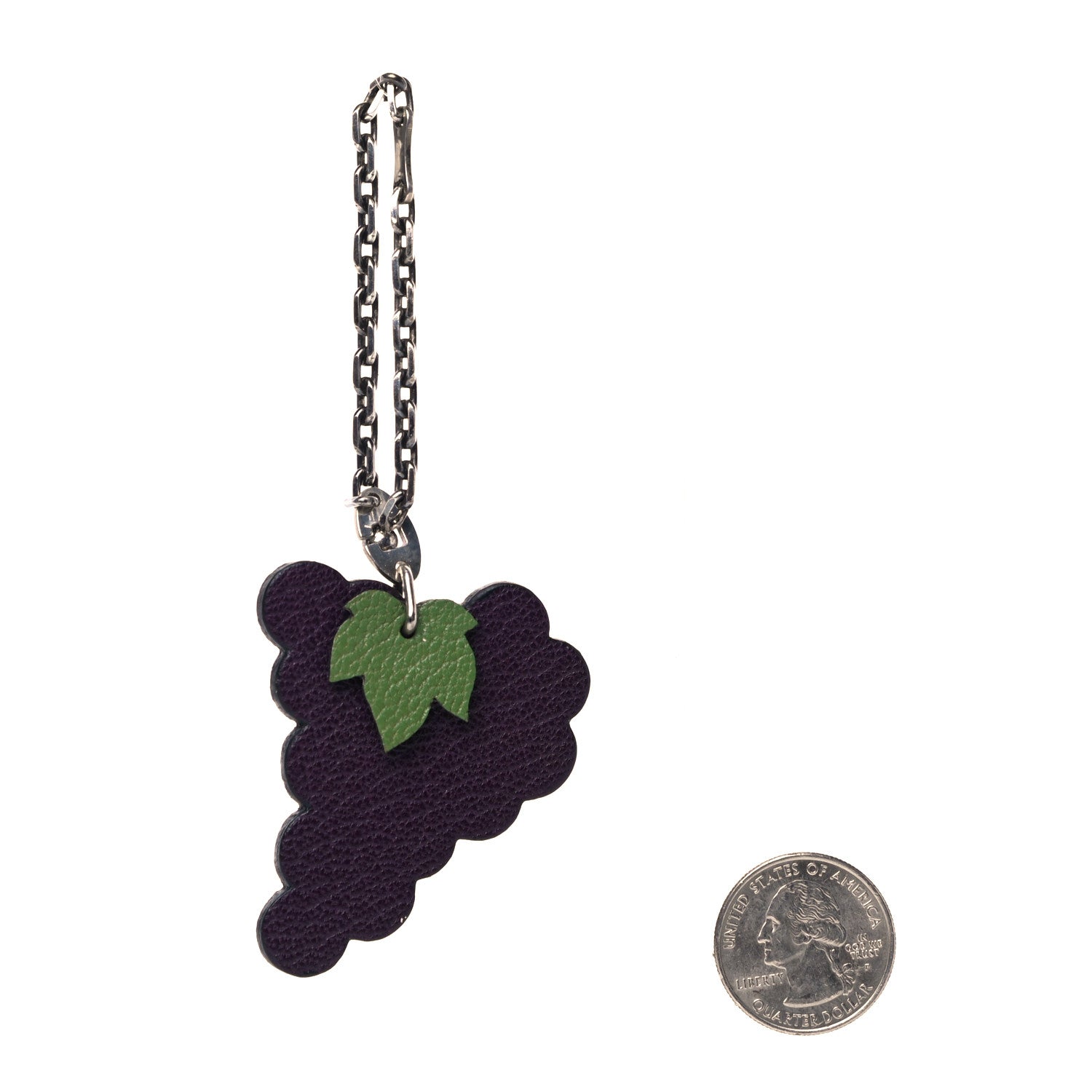 Hermes Chevre Mysore Grape Key Chain Bag Charm Raisin 2 of 5
