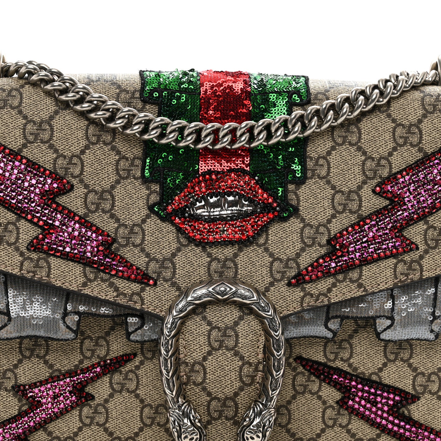 GG Supreme Monogram Lightning Embroidered Medium Dionysus Shoulder Bag Beige