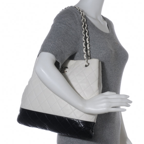 Chanel Lambskin Quilted Shoulder Bag White Black 2 of 7