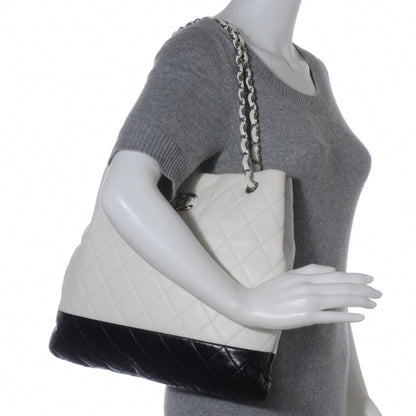 Chanel Lambskin Quilted Shoulder Bag White Black 2 of 7