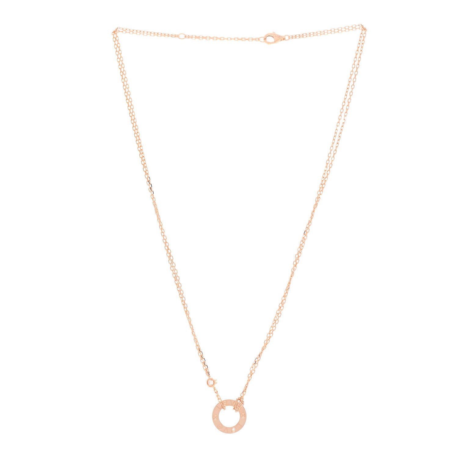 Cartier 18K Pink Gold 2 Diamond LOVE Necklace 3 of 6