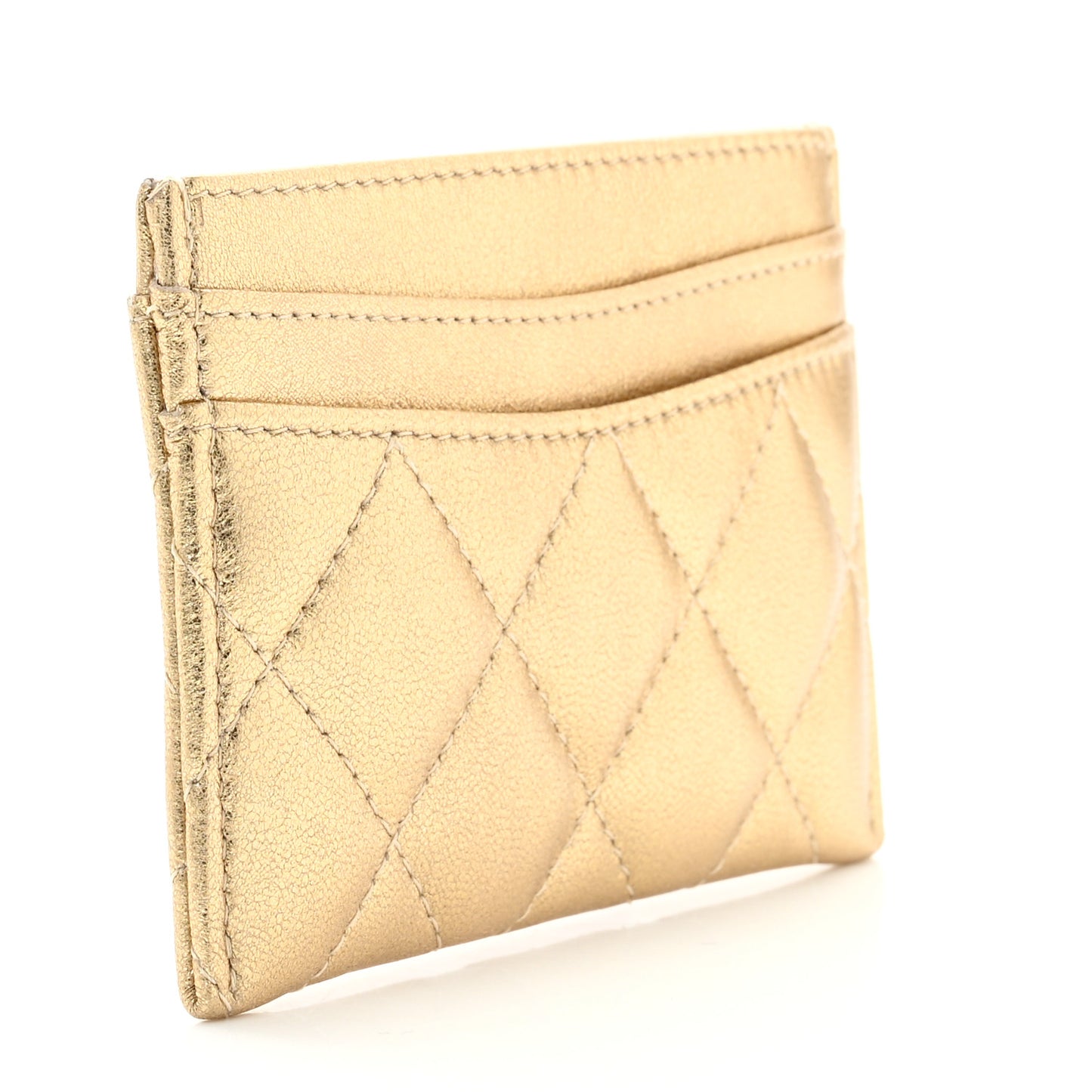 Metallic Lambskin Quilted CC Card Holder Gold