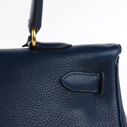 Hermes Taurillon Clemence Shoulder Kelly 40 Bleu De Malte 15 of 21