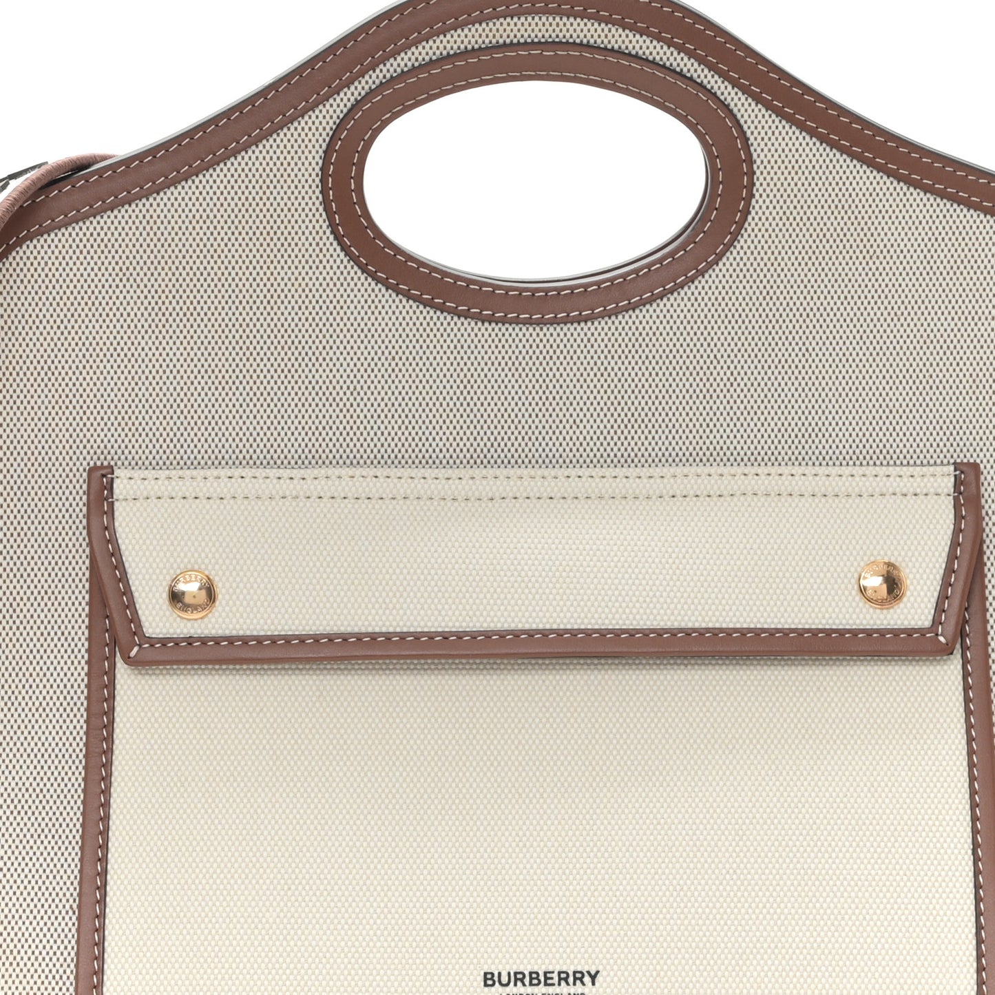 Canvas Smooth Calfskin Small Pocket Tote Soft Fawn Ecru