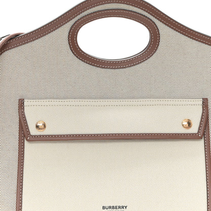 Burberry Canvas Smooth Calfskin Small Pocket Tote Soft Fawn Ecru 7 of 11