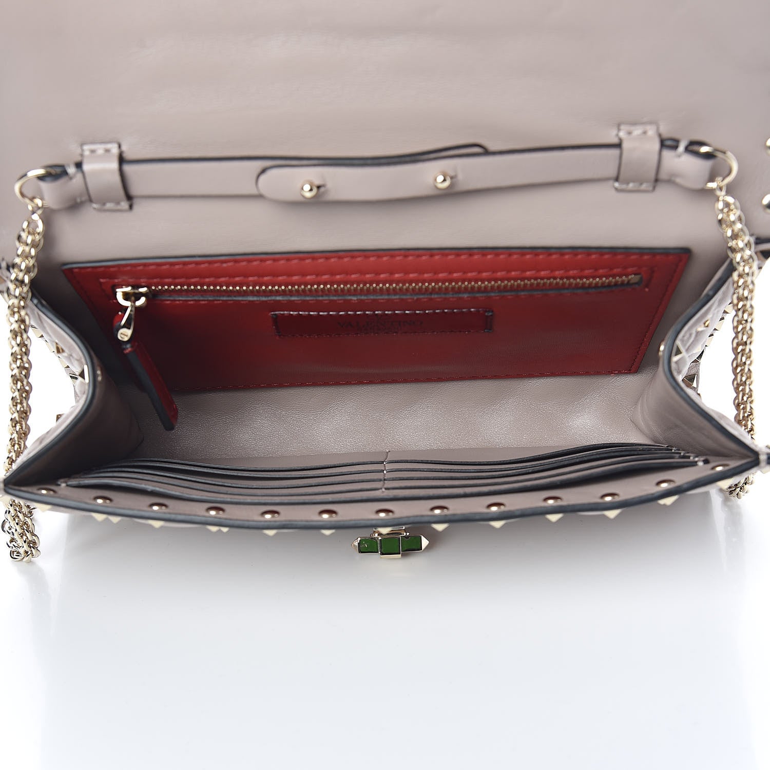 Valentino Garavani Lambskin Rockstud Spike Wallet on Chain Poudre 5 of 9