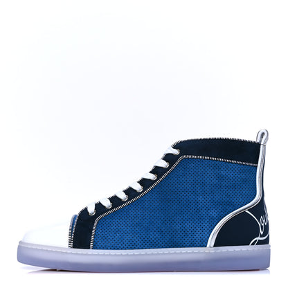 Christian Louboutin Suede Patent Perforated Mens Fun Louis Flat Sneakers 42.5 Blue 1 of 4