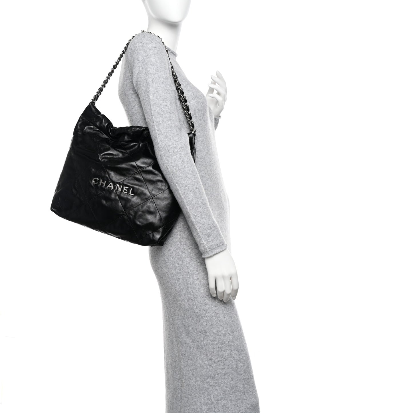 Shiny Calfskin Quilted Small Chanel 22 Black