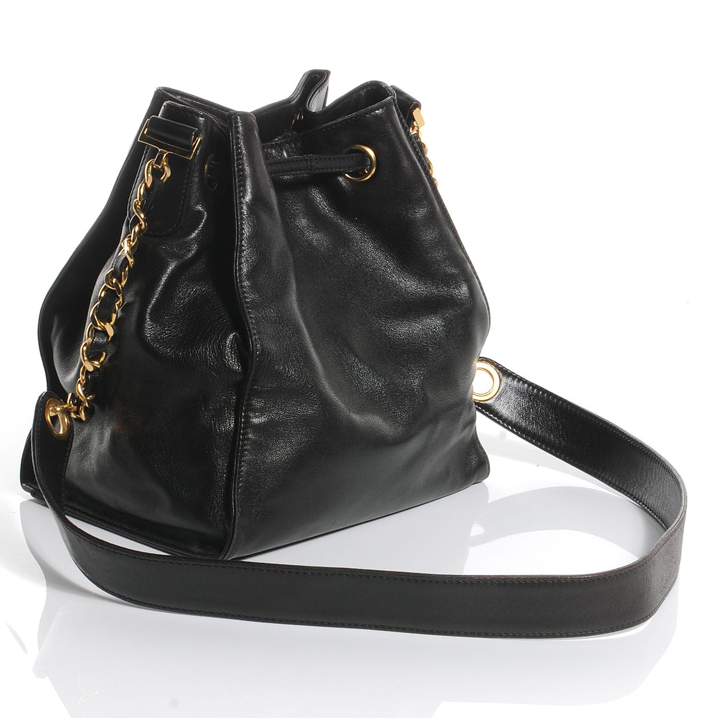 Lambskin Drawstring Shoulder Bag Dark Brown