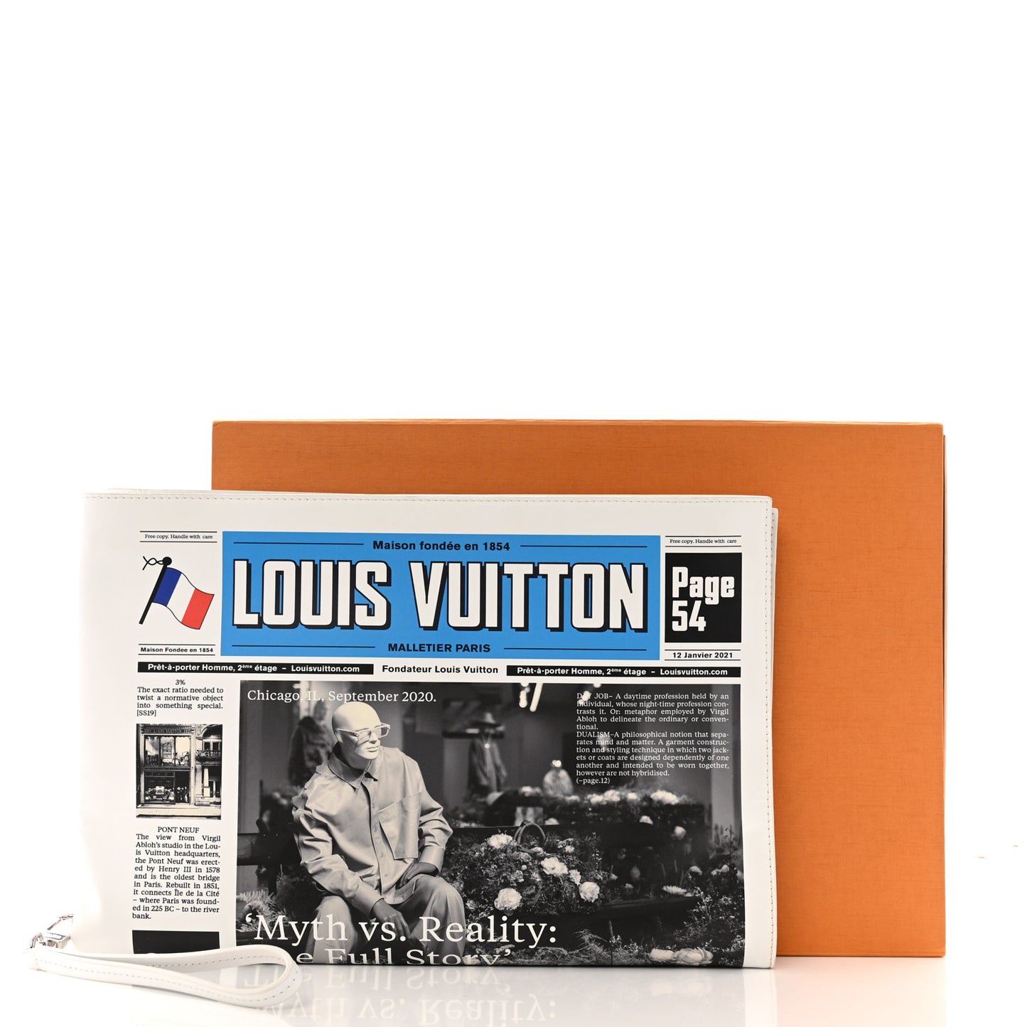 Calfskin Newspaper Print Pouch