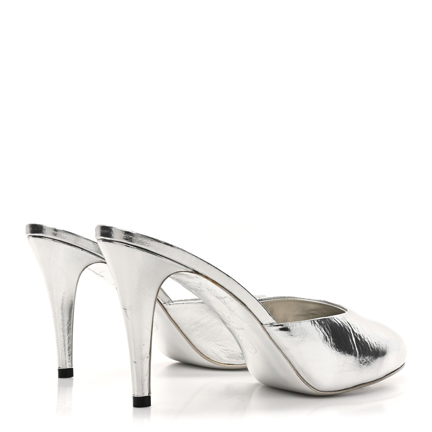 Chanel Metallic Goatskin CC Mules 37.5 Silver 4 of 10