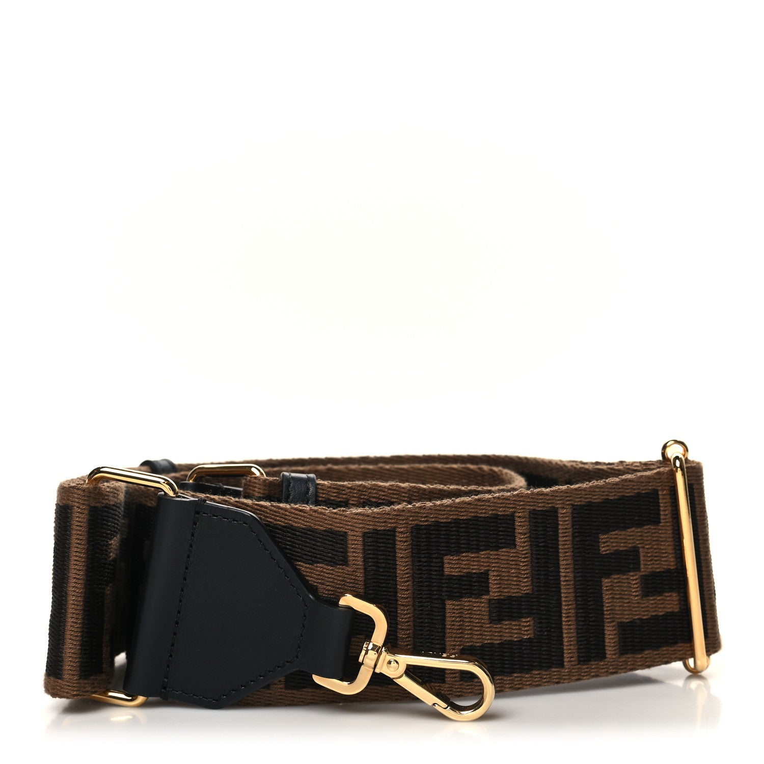 Fendi Ribbon Vitello Seta FF 1974 Adjustable Strap You Fango Marrone Black 1 of 5