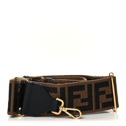 Fendi Ribbon Vitello Seta FF 1974 Adjustable Strap You Fango Marrone Black 1 of 5