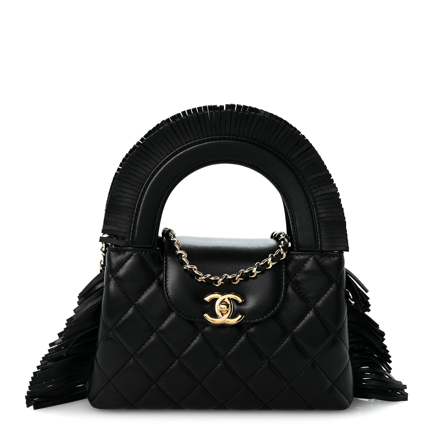 Chanel Lambskin Fringe Nano Kelly Shopper Black 1 of 11