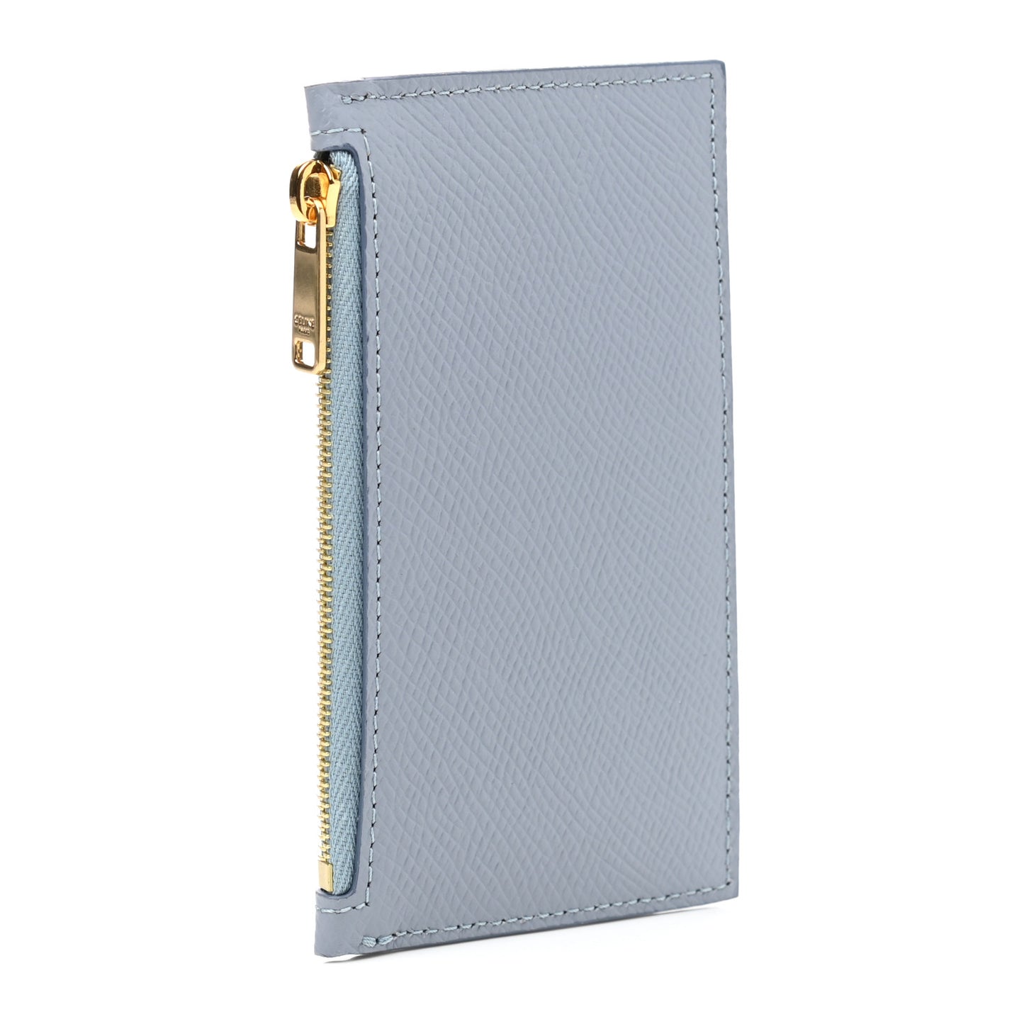 Grained Calfskin Zipped Card Holder Artic Blue