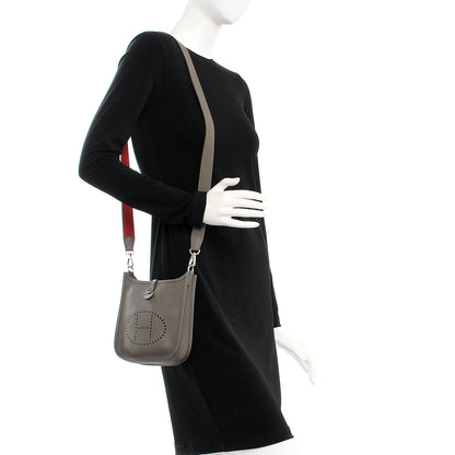 Hermes Taurillon Clemence Amazone Evelyne TPM Etain Rouge Casaque 2 of 8