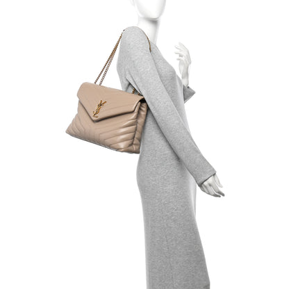 Saint Laurent Calfskin Y Quilted Monogram Medium Loulou Chain Satchel Dark Beige 2 of 9