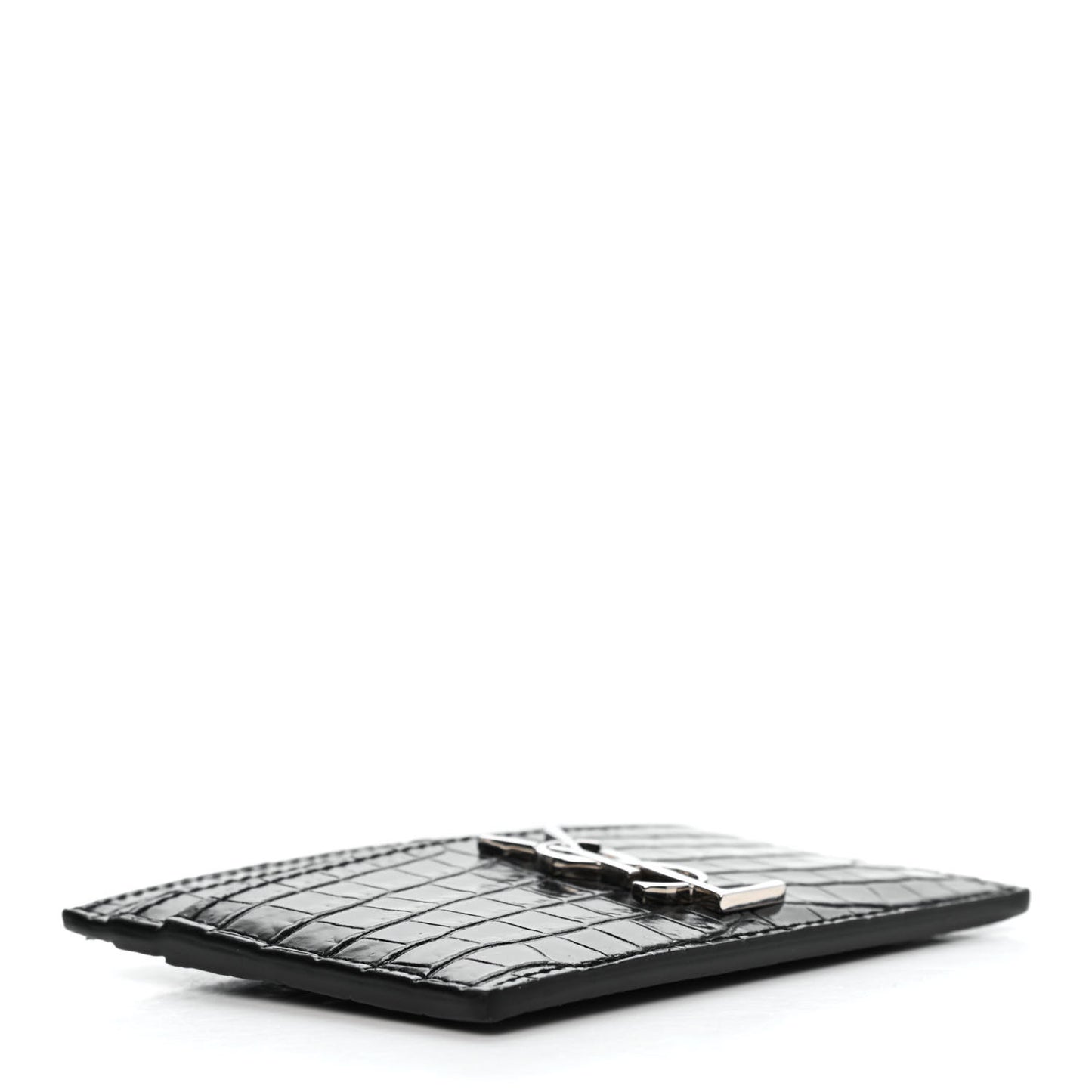 Calfskin Crocodile Embossed Monogram Credit Card Case Black