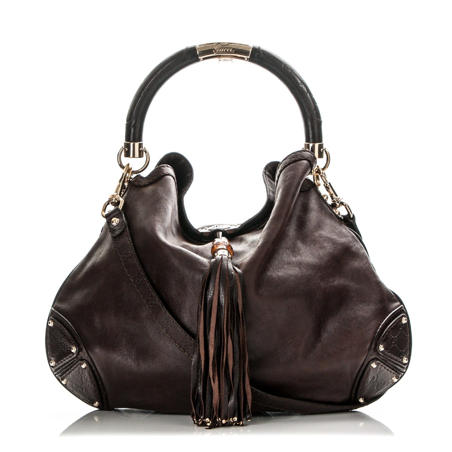 Calfskin Large Indy Top Handle Hobo Dark Brown
