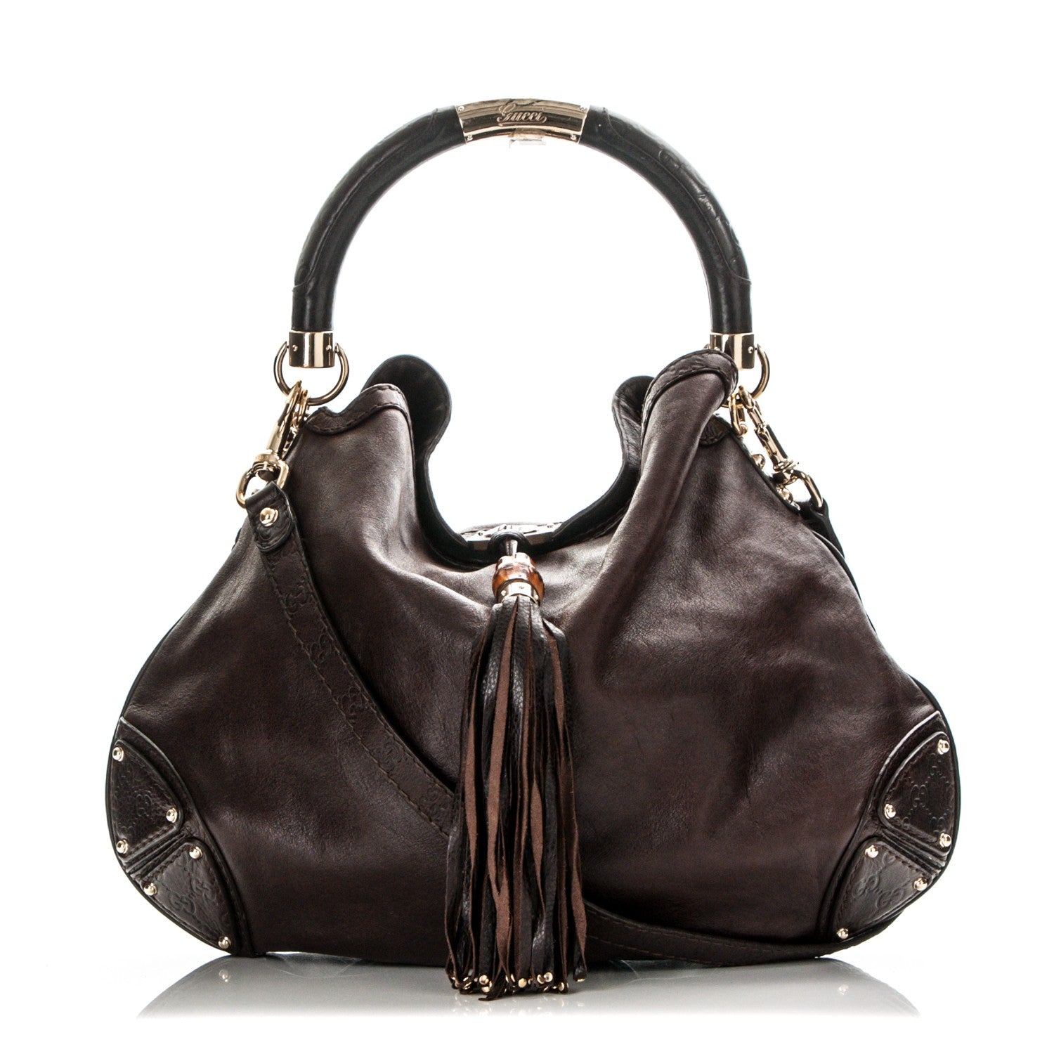 Gucci Calfskin Large Indy Top Handle Hobo Dark Brown 1 of 7