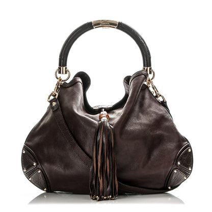Gucci Calfskin Large Indy Top Handle Hobo Dark Brown 1 of 7