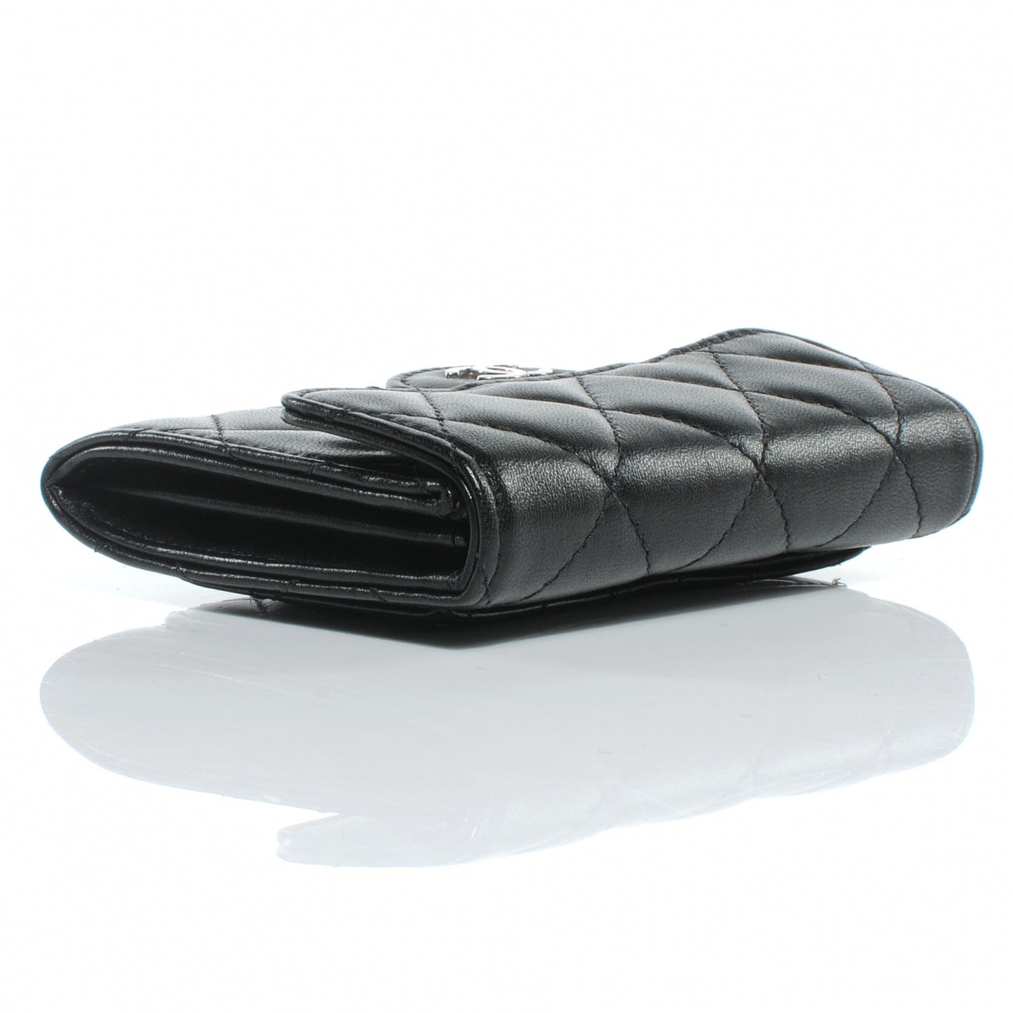 Lambskin Quilted Small Compact Wallet Black