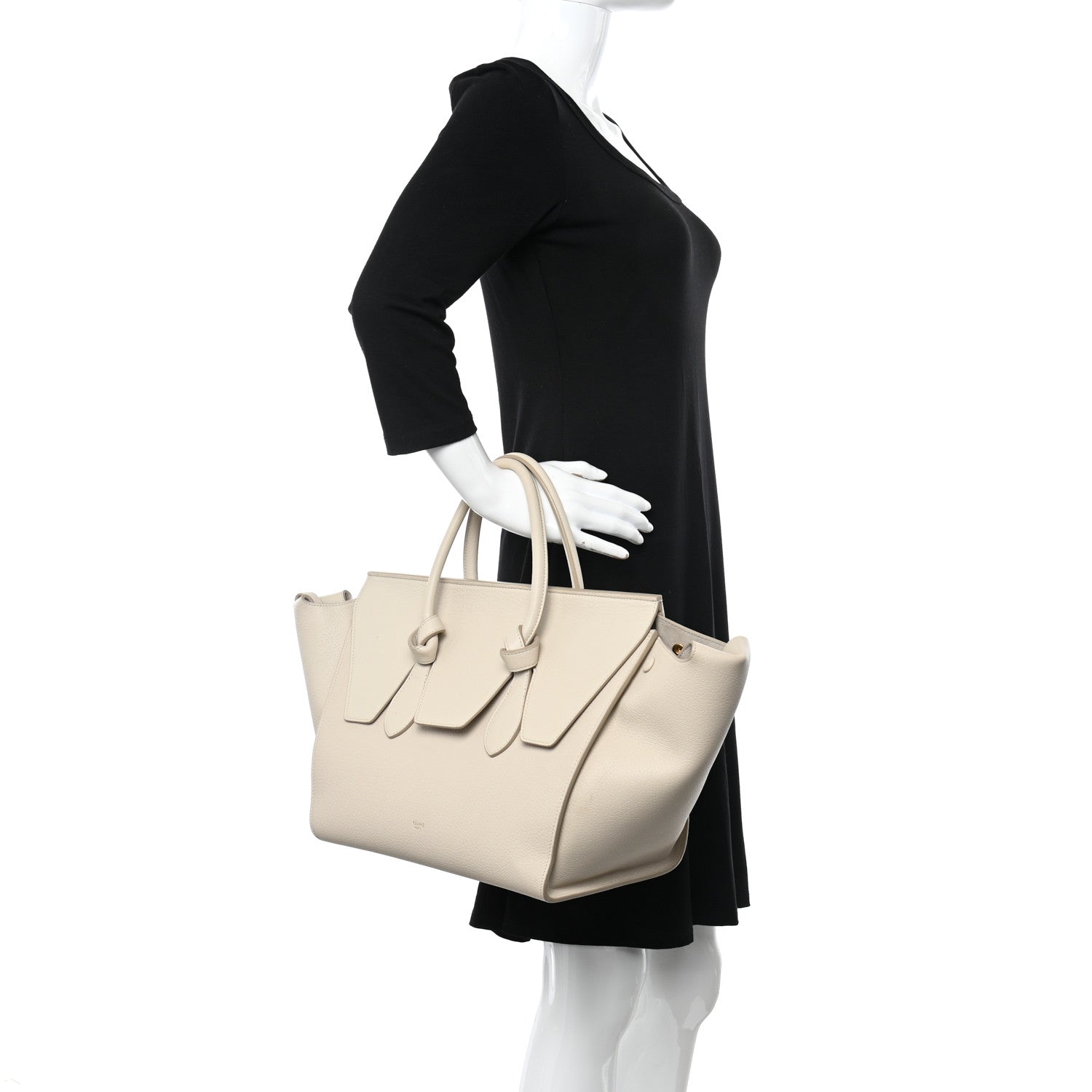 Celine Crisped Calfskin Tie Knot Small Tote Chalk 2 of 11