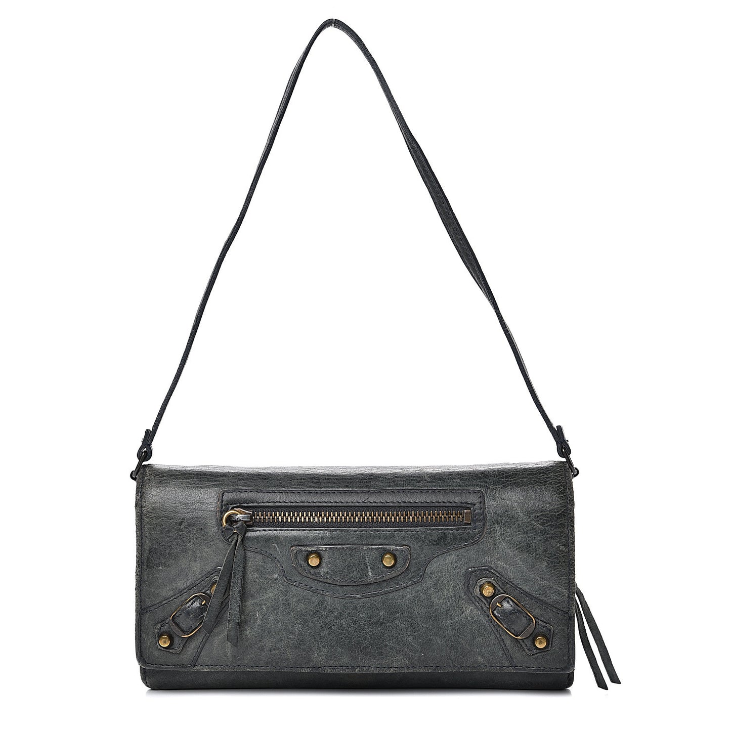 Agneau Classic Hardware Continental Wallet on Strap Anthracite