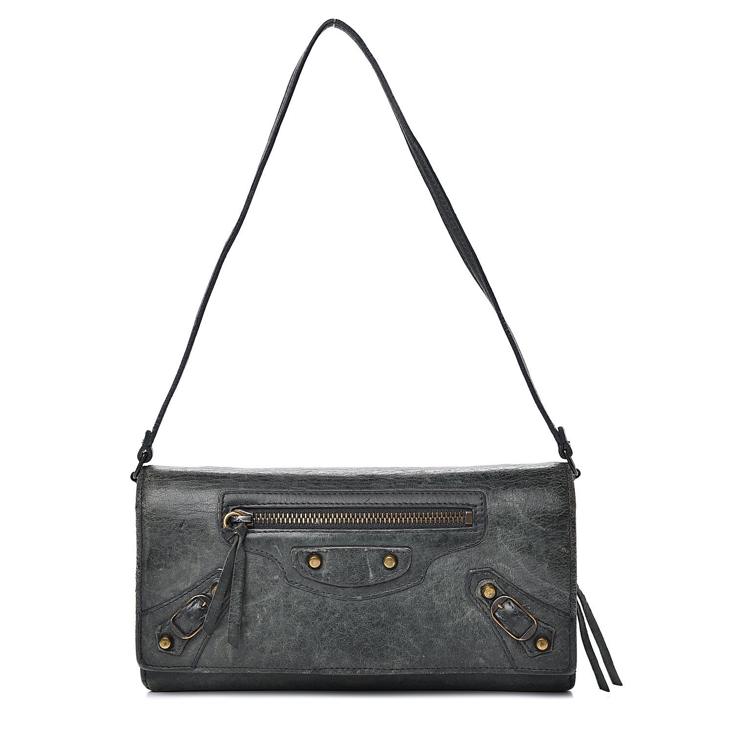 Balenciaga Agneau Classic Hardware Continental Wallet on Strap Anthracite 1 of 15