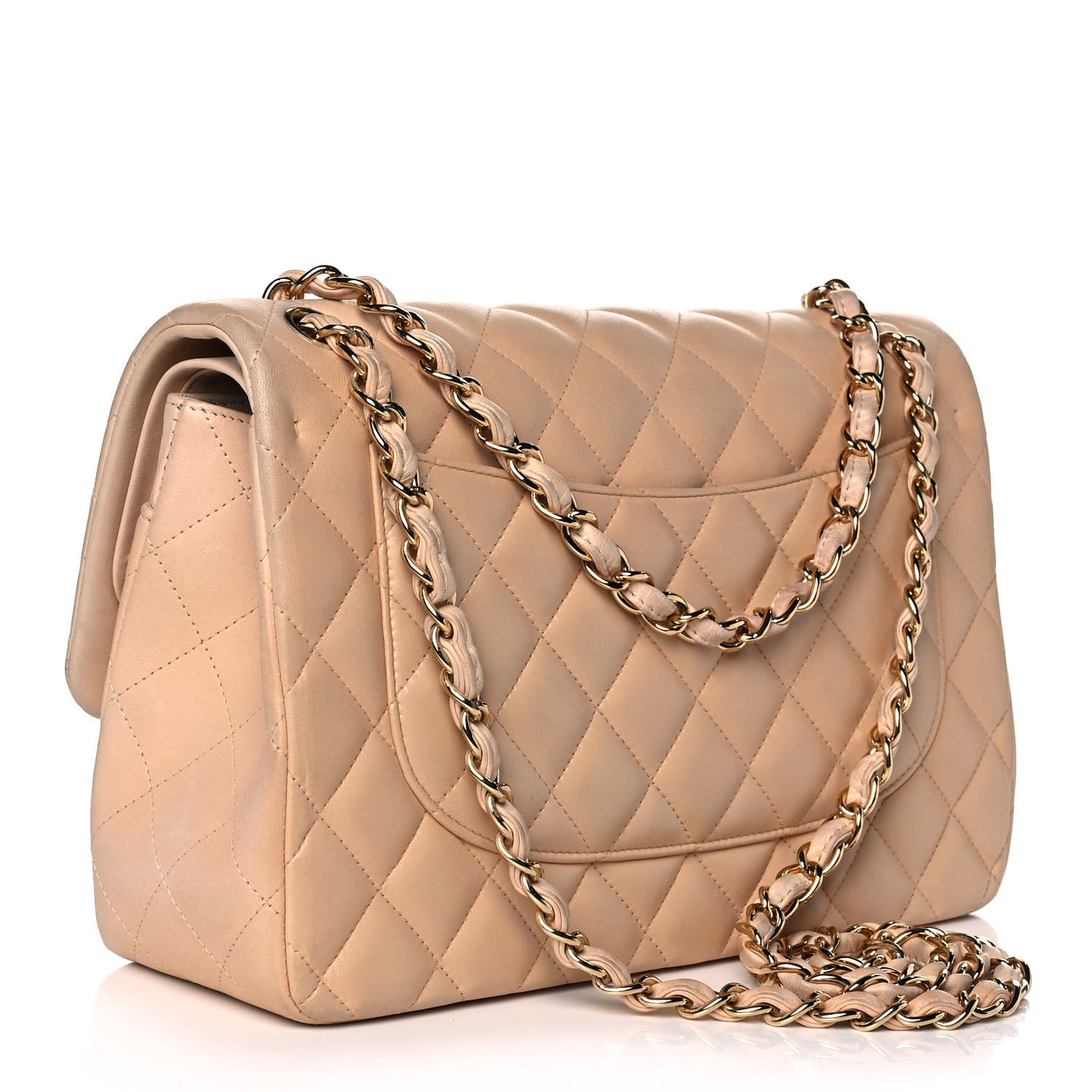 Lambskin Quilted Jumbo Double Flap Beige Clair