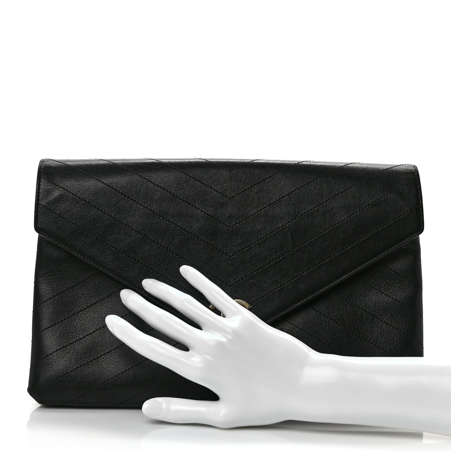 Lambskin Chevron Quilted Envelope Clutch Black