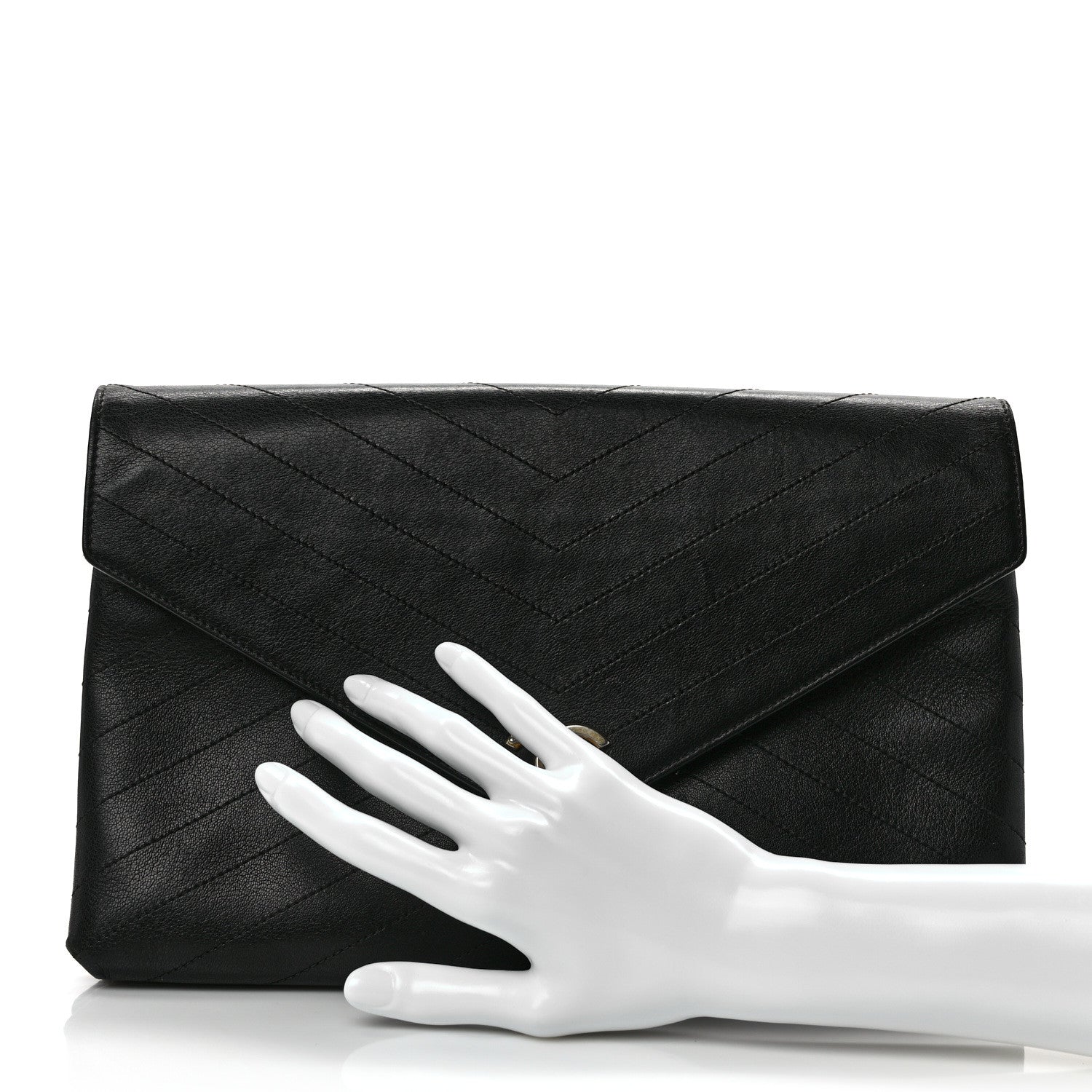 Chanel Lambskin Chevron Quilted Envelope Clutch Black 2 of 12