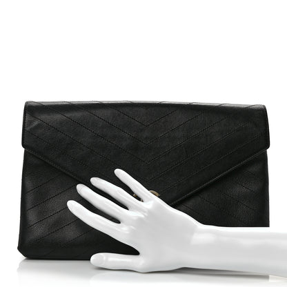 Chanel Lambskin Chevron Quilted Envelope Clutch Black 2 of 12