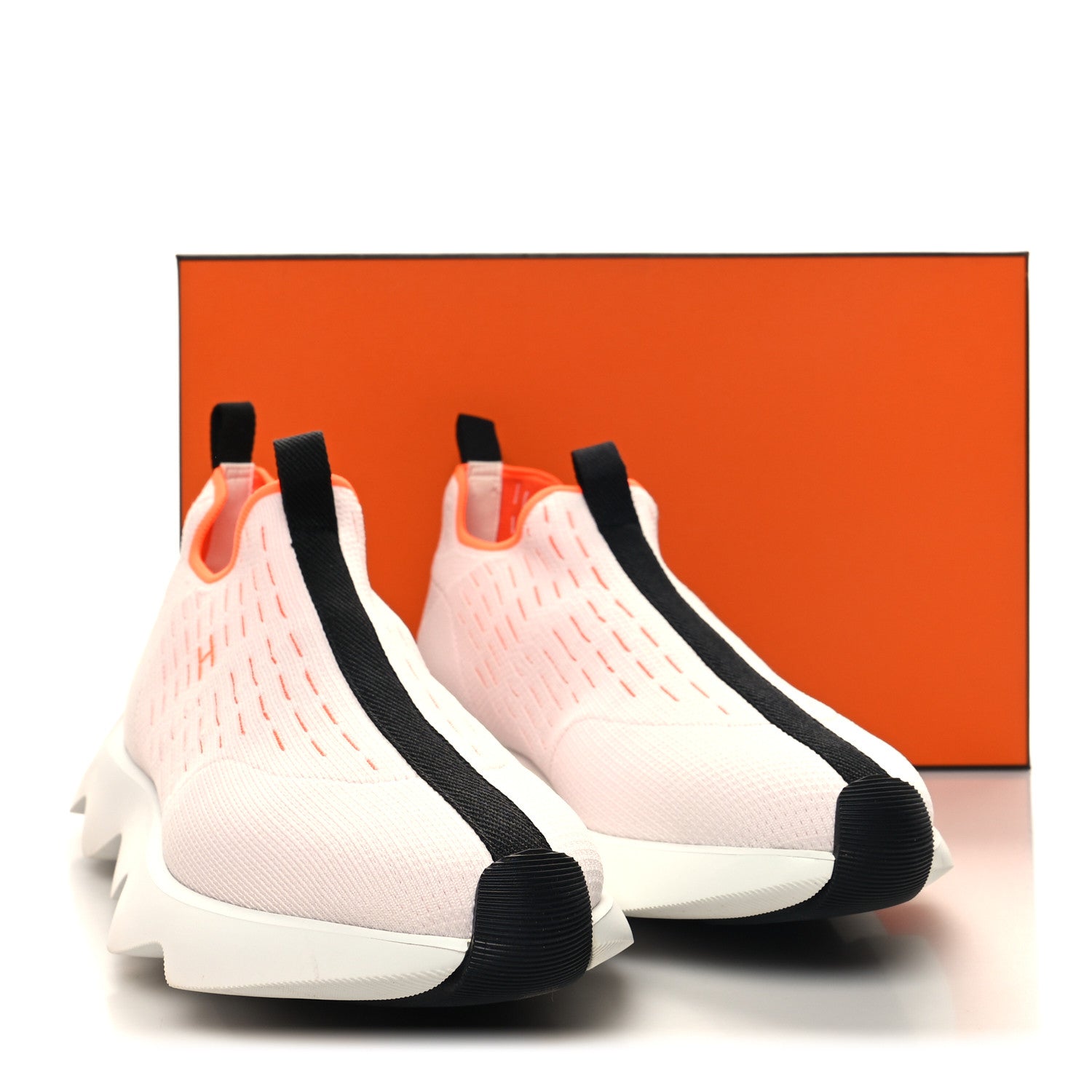 Hermes Technical Canvas Goatskin Womens Eclair Sneakers 40 White Orange 9 of 9