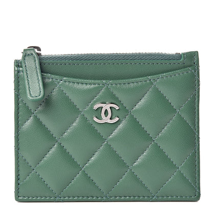 Chanel Lambskin Quilted Zip Card Holder Green 1 of 8