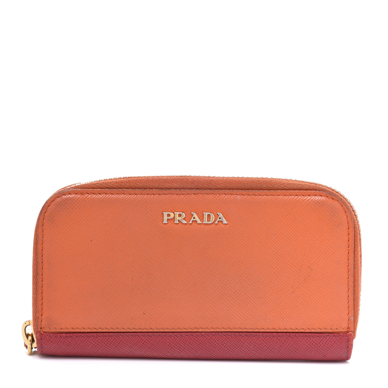 Prada Saffiano Zip Around Key Holder Orange Red 1 of 6