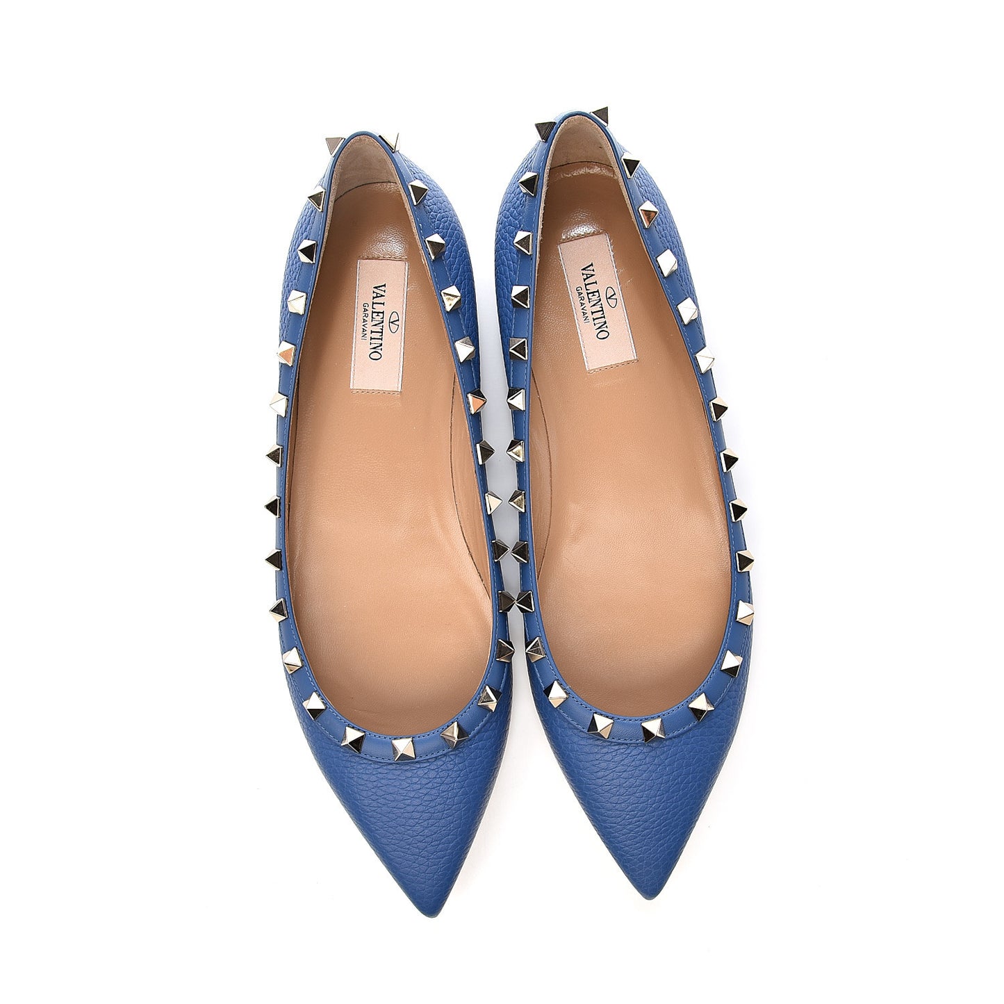 Pebbled Calfskin Rockstud Ballerina Flats 40 Baltique