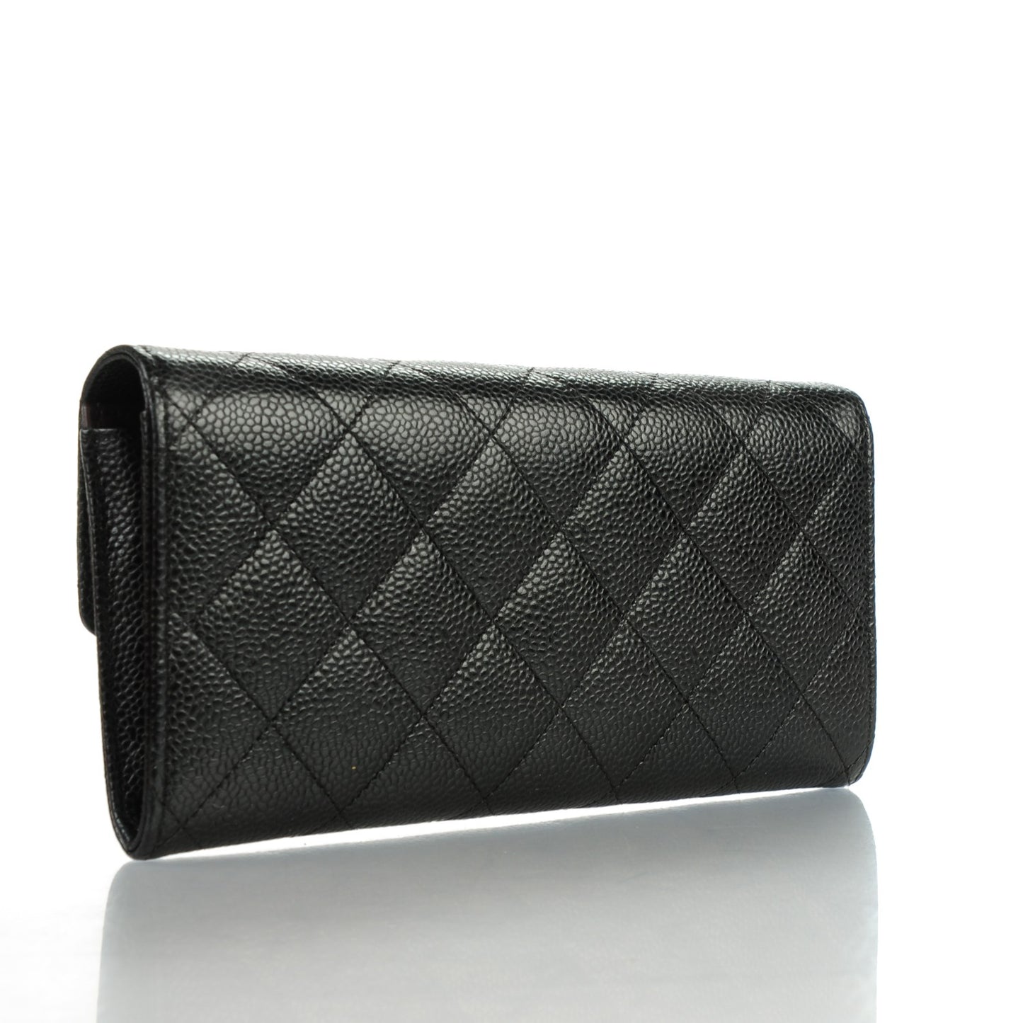 Caviar Quilted Large Gusset Flap Wallet Black
