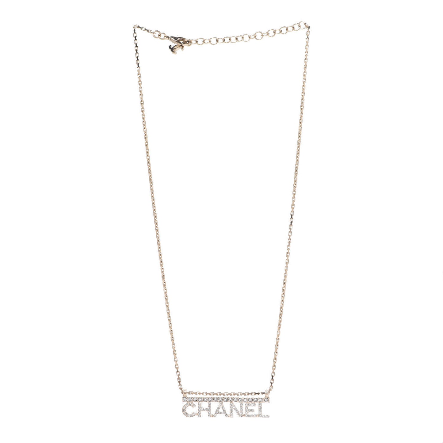 Metal Crystal Logo Necklace Gold