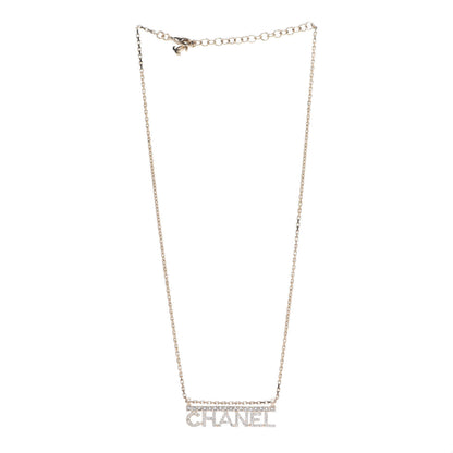 Chanel Metal Crystal Logo Necklace Gold 3 of 6