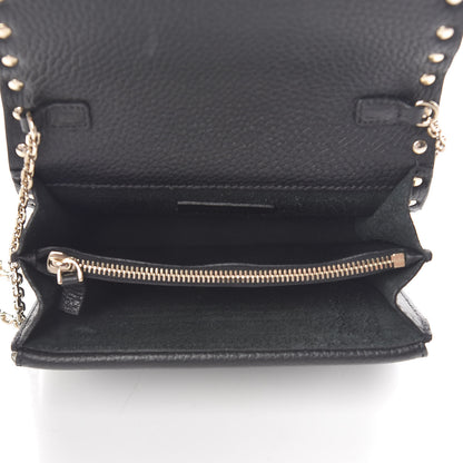 Valentino Garavani Pebbled Calfskin Rockstud Wallet on Chain Black 5 of 9