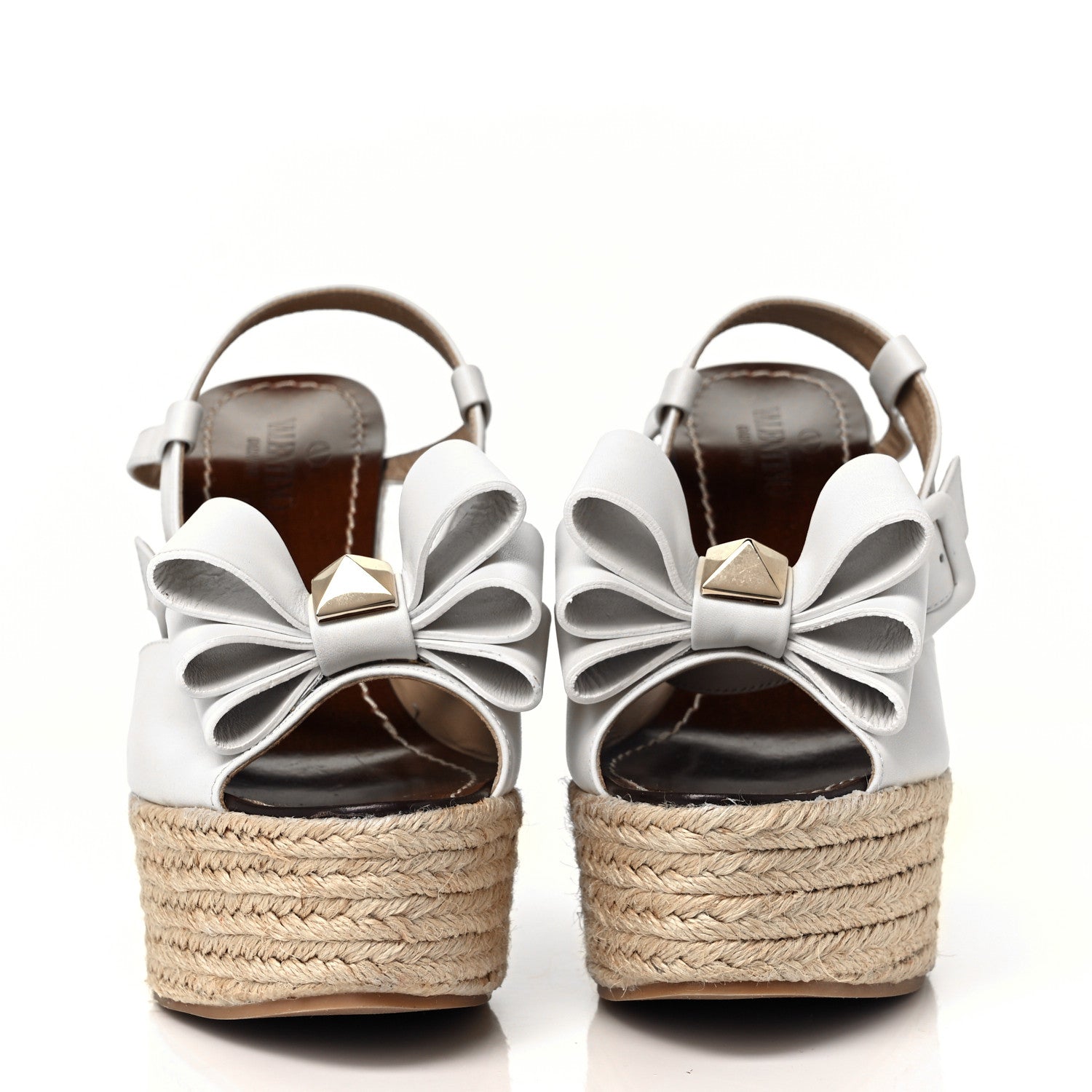 Valentino Garavani Nappa Rockstud Bow Espadrille Platform Wedge Sandals 39 White 2 of 7