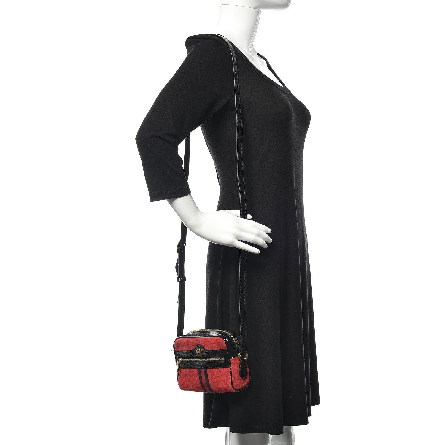 Gucci Suede Patent Web Mini Ophidia Shoulder Bag Red 2 of 11