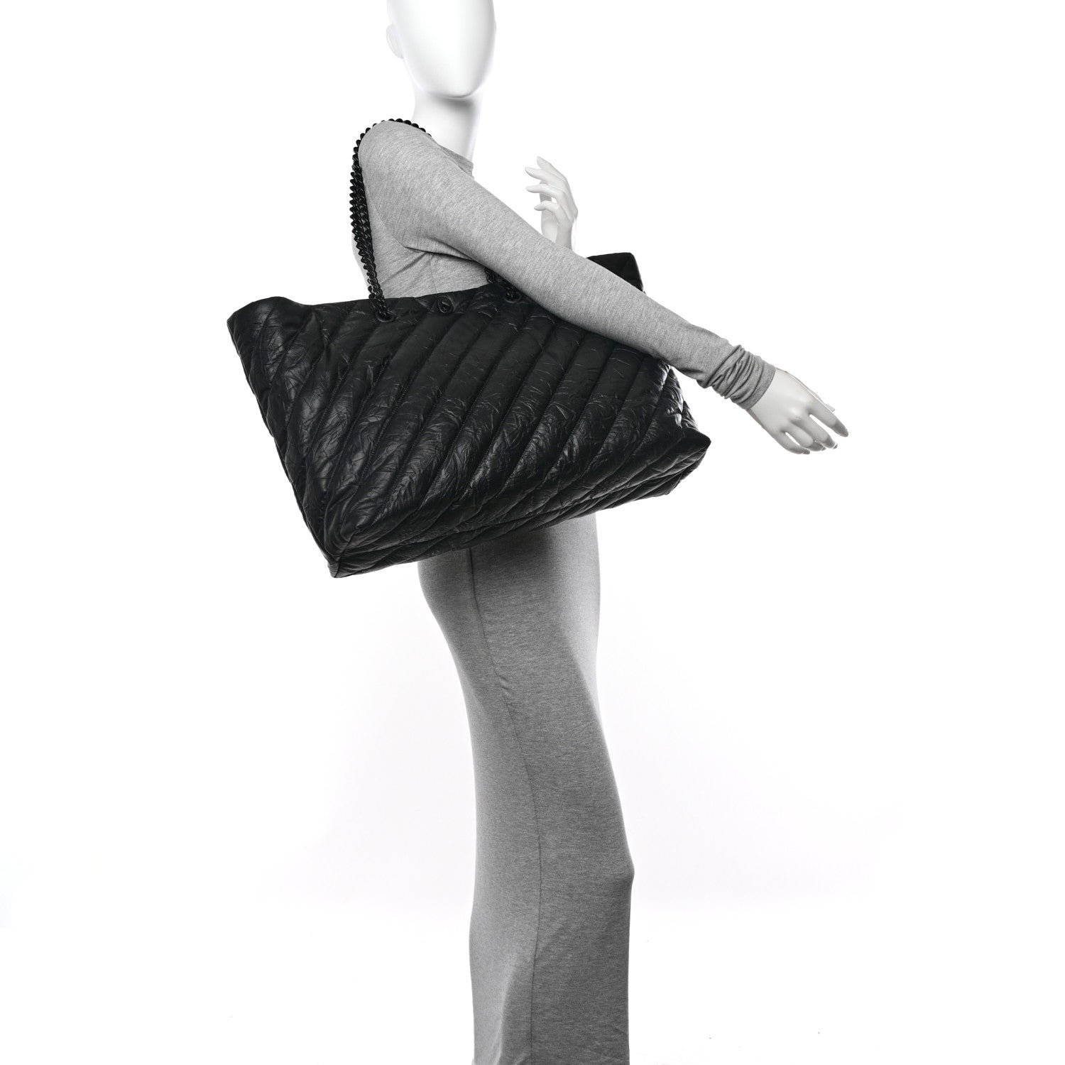 Balenciaga Crushed Calfskin Quilted Matte Black Hardware Large Crush Carry All Tote Bag Black 2 of 10