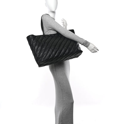 Balenciaga Crushed Calfskin Quilted Matte Black Hardware Large Crush Carry All Tote Bag Black 2 of 10