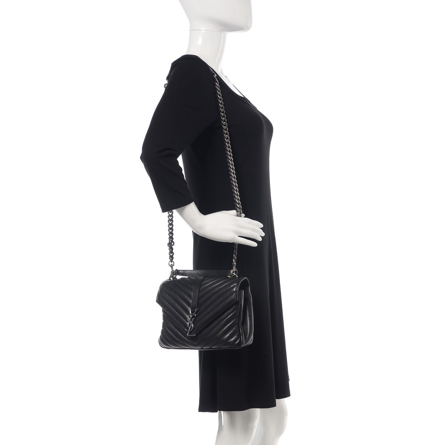 Saint Laurent Sheepskin Matelasse Chevron Monogram Medium College Bag Black 2 of 12