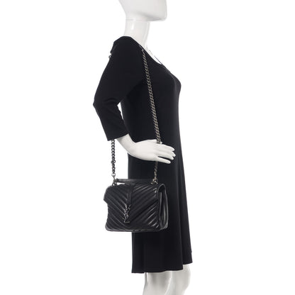 Saint Laurent Sheepskin Matelasse Chevron Monogram Medium College Bag Black 2 of 12