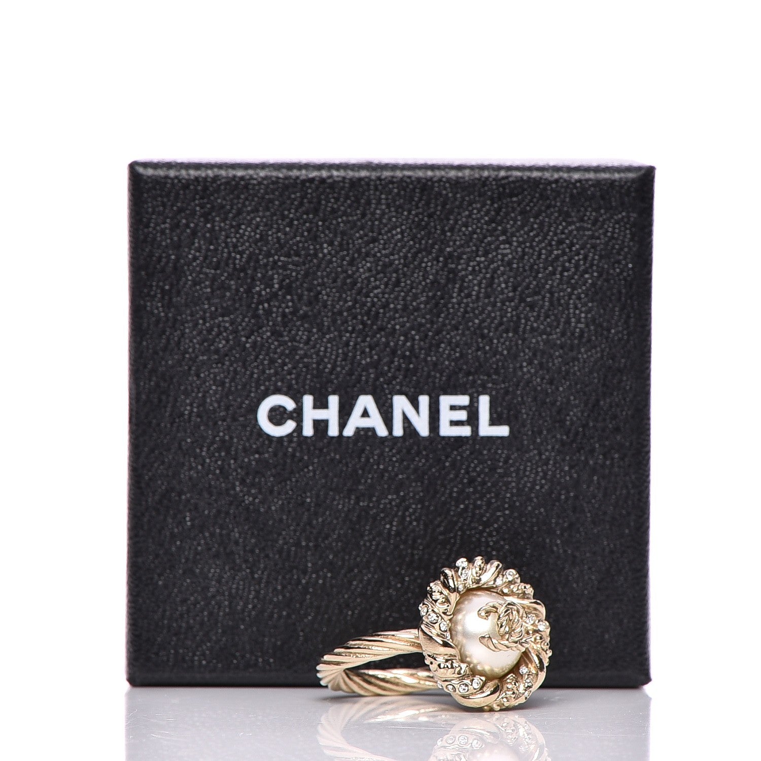 Chanel Pearl Crystal CC Ring 6.5 Gold 5 of 5