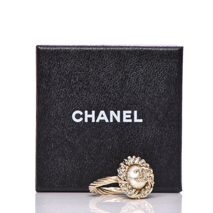 Chanel Pearl Crystal CC Ring 6.5 Gold 5 of 5